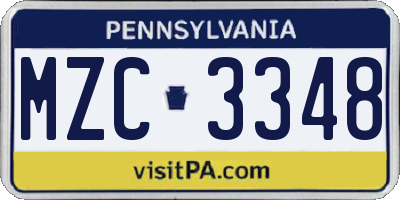 PA license plate MZC3348