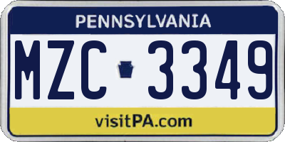 PA license plate MZC3349
