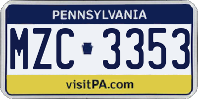 PA license plate MZC3353