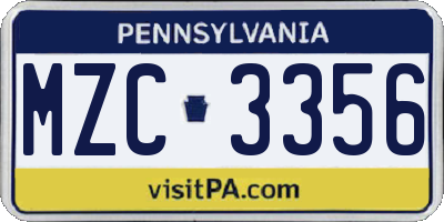 PA license plate MZC3356