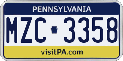 PA license plate MZC3358
