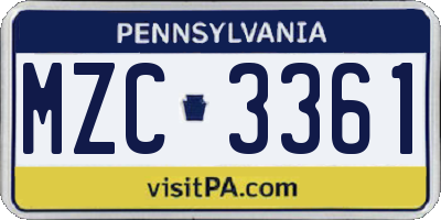 PA license plate MZC3361