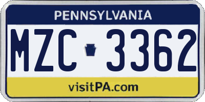 PA license plate MZC3362