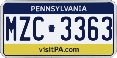 PA license plate MZC3363
