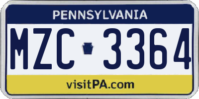 PA license plate MZC3364