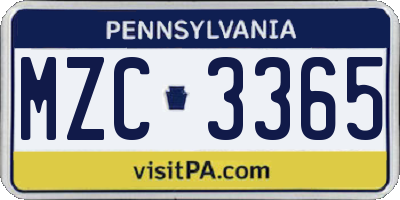 PA license plate MZC3365