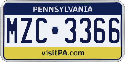 PA license plate MZC3366