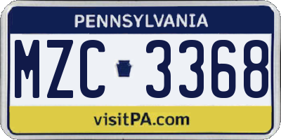 PA license plate MZC3368