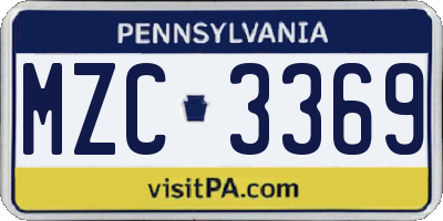 PA license plate MZC3369