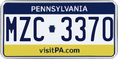 PA license plate MZC3370