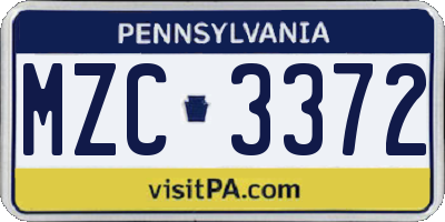 PA license plate MZC3372
