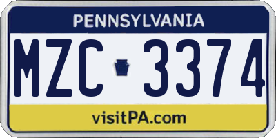 PA license plate MZC3374
