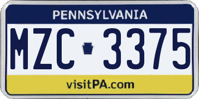 PA license plate MZC3375