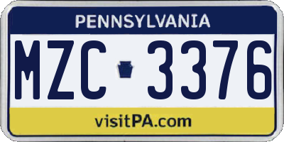 PA license plate MZC3376