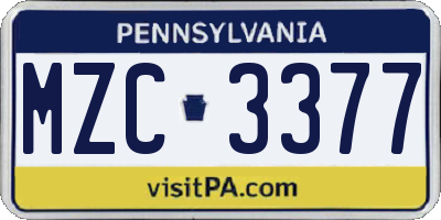 PA license plate MZC3377