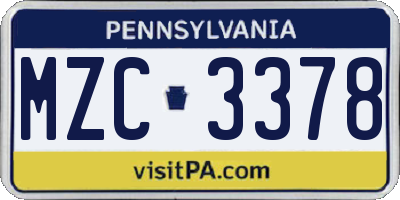 PA license plate MZC3378