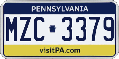 PA license plate MZC3379