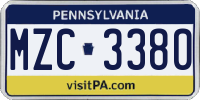 PA license plate MZC3380