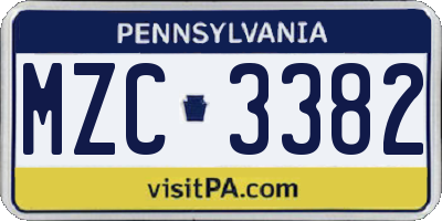 PA license plate MZC3382