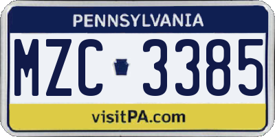 PA license plate MZC3385