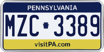 PA license plate MZC3389