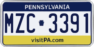 PA license plate MZC3391