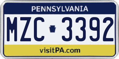 PA license plate MZC3392