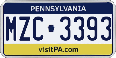 PA license plate MZC3393