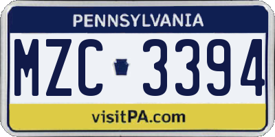 PA license plate MZC3394