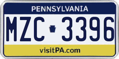 PA license plate MZC3396