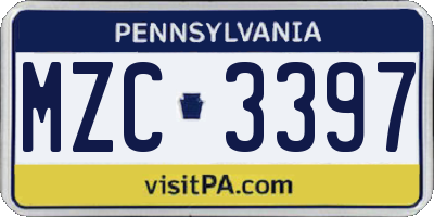 PA license plate MZC3397