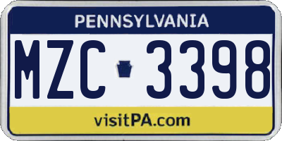 PA license plate MZC3398