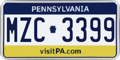 PA license plate MZC3399