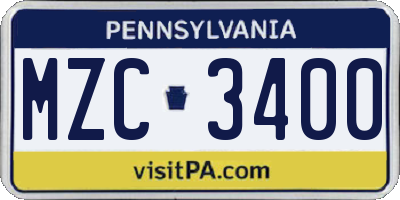 PA license plate MZC3400