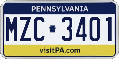 PA license plate MZC3401