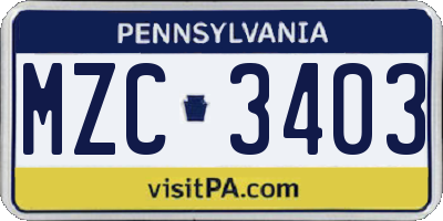 PA license plate MZC3403