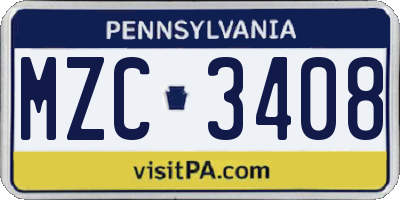 PA license plate MZC3408