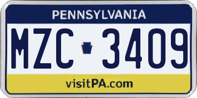 PA license plate MZC3409