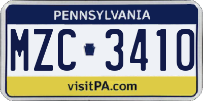 PA license plate MZC3410