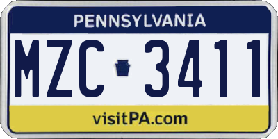 PA license plate MZC3411