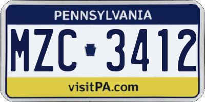 PA license plate MZC3412