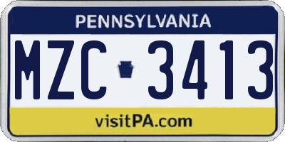 PA license plate MZC3413