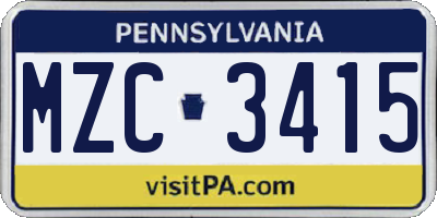 PA license plate MZC3415