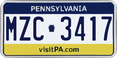 PA license plate MZC3417
