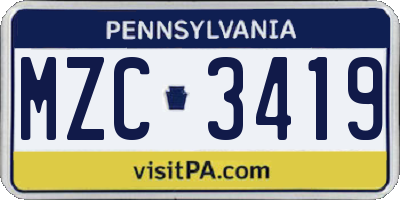 PA license plate MZC3419