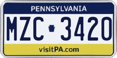 PA license plate MZC3420