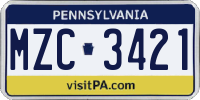 PA license plate MZC3421