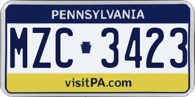 PA license plate MZC3423