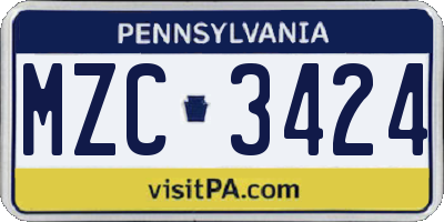 PA license plate MZC3424