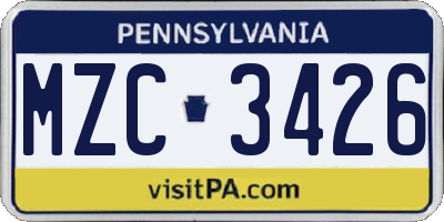 PA license plate MZC3426